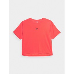 Koszulka damska crop-top treningowa 4F czerwony neon -