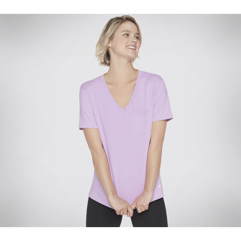 Koszulka damska Skechers GO Dri Serene V-Neck Tee lawenda -