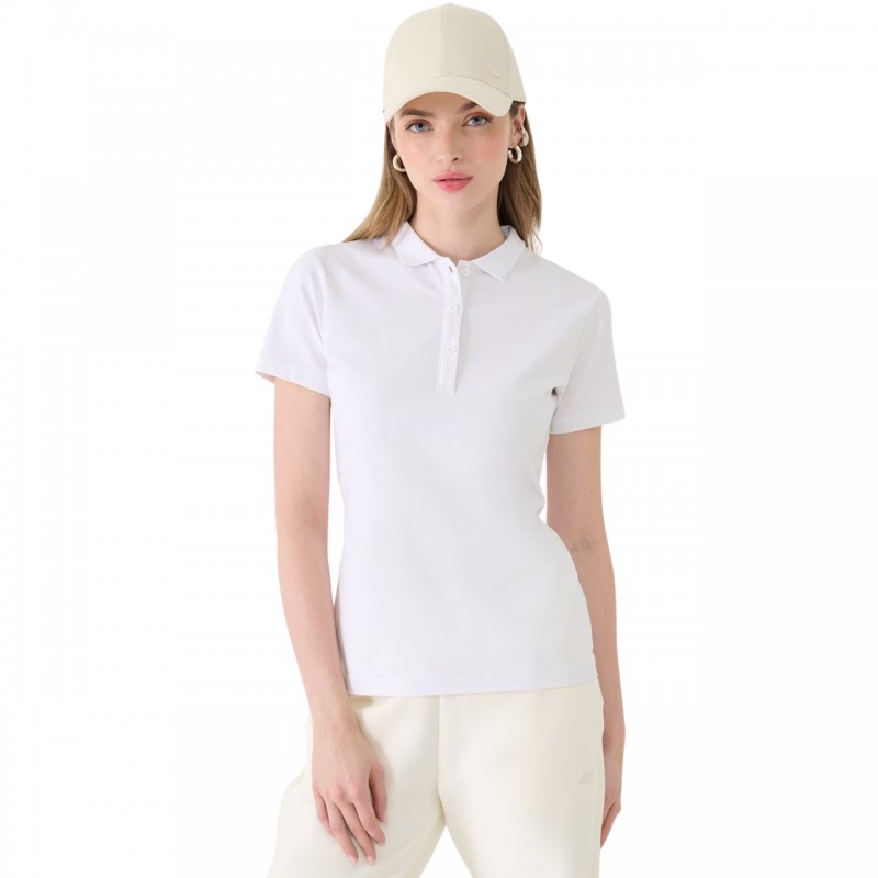 Koszulka damska polo 4F biała - 4FWMM00TPTSF514 10S Koszulka damska polo 4F biała - 4FWMM00TPTSF514 10S