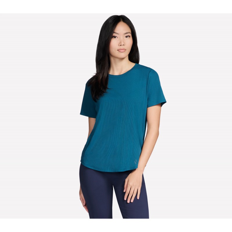 Koszulka damska Skechers GO WALK Luxe Rib Tee niebieska - TP163