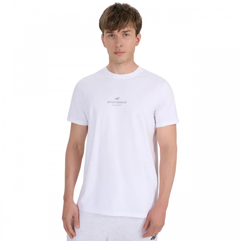 Koszulka męska 4F biała - 4FWAW25TTSHM2961 10S