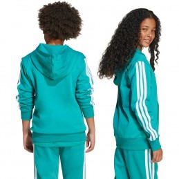 Bluza młodzieżowa adidas 3 Stripes Fleece Hoodie 225 turkusowa