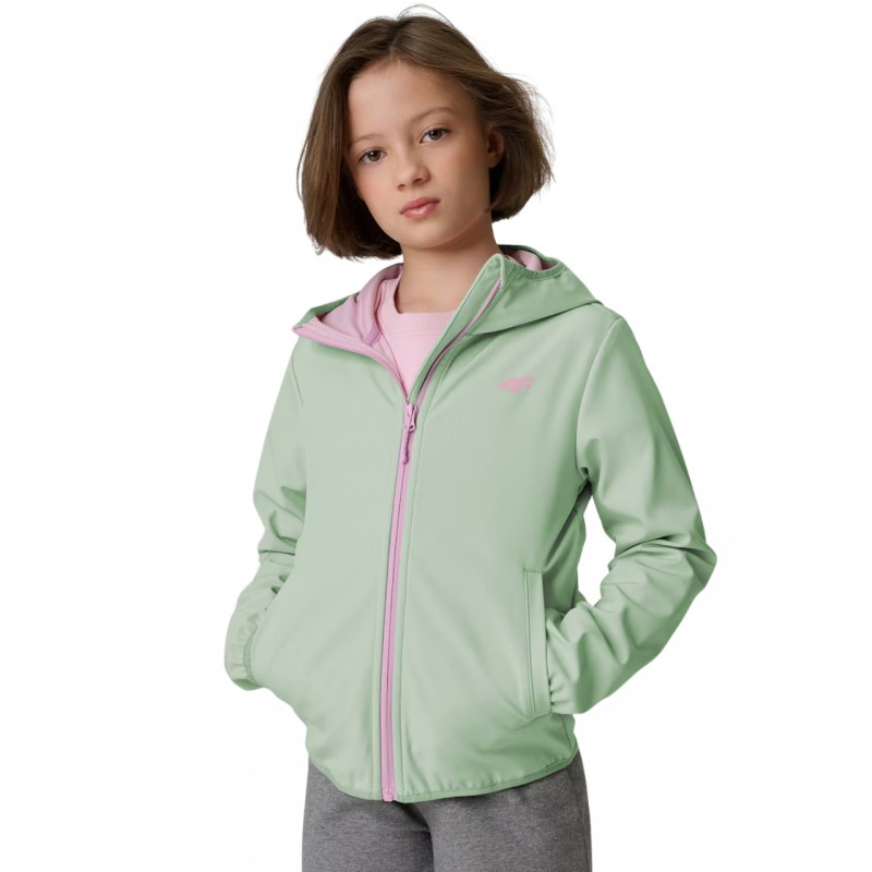 Kurtka młodzieżowa softshell 4F miętowa - 4FJWSS26TSOFF478 47S