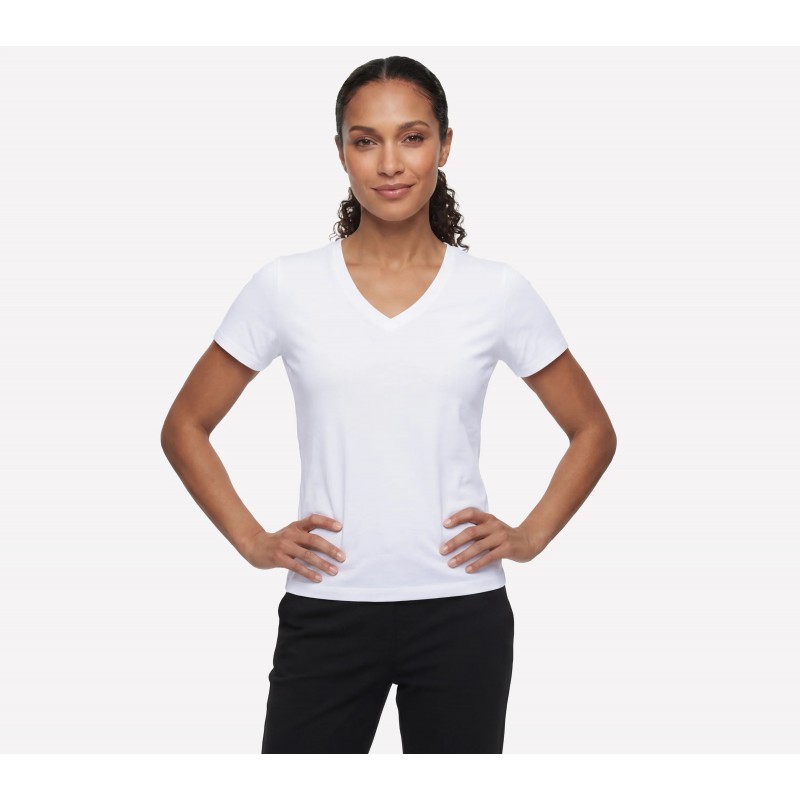 Koszulka damska Skechers Pima V-Neck Tee biała - TP130 WHT
